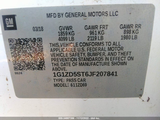 Chevrolet MALIBU LT 2018 1G1ZD5ST6JF207841 Image 9