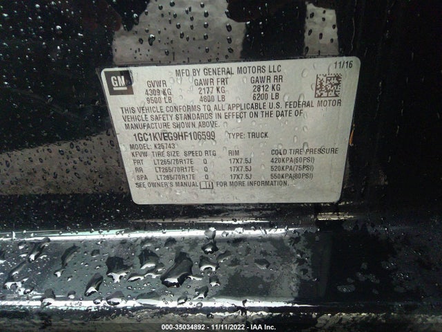 2017 CHEVROLET SILVERADO 2500HD LT VIN: 1GC1KVEG9HF106599