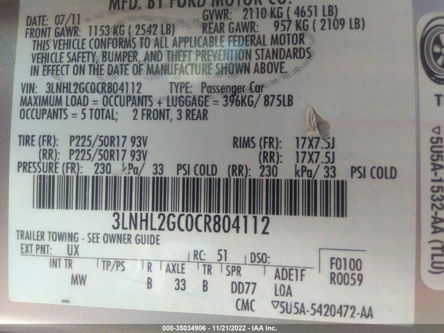 Lincoln MKZ 2012 3LNHL2GC0CR804112 Image 10