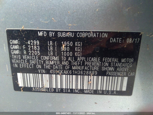 2017 Subaru Impreza, VIN: 4S3GKAK61H3628899