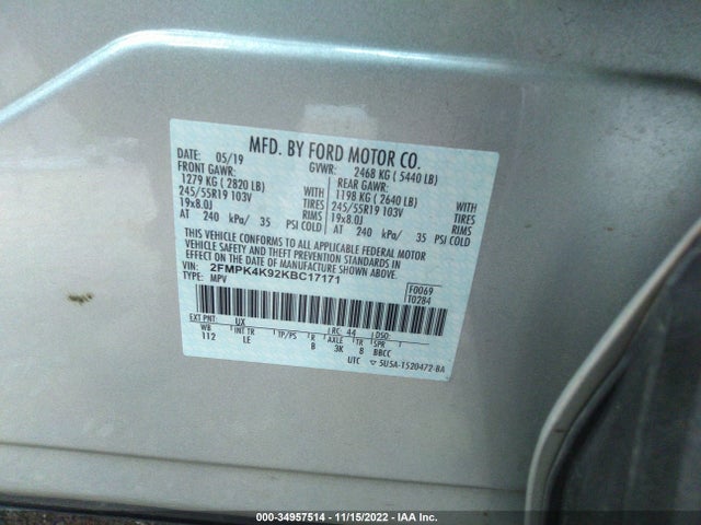 2019 Ford Edge, VIN: 2FMPK4K92KBC17171