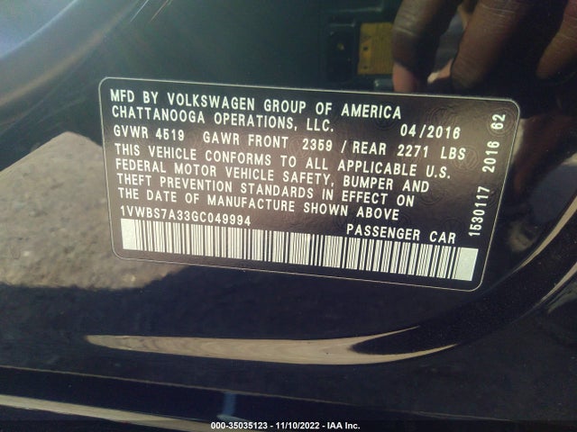 2016 Volkswagen Passat, VIN: 1VWBS7A33GC049994