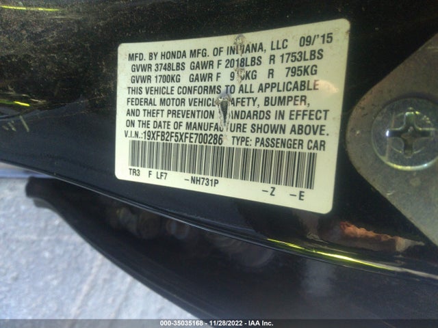 2015 HONDA CIVIC SEDAN LX VIN: 19XFB2F5XFE700286