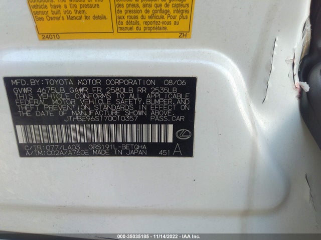 Lexus GS 350 2007 JTHBE96S170010357 Image 10