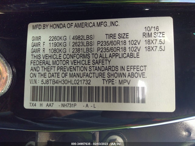 Acura RDX 2017 5J8TB4H30HL021732 Image 9