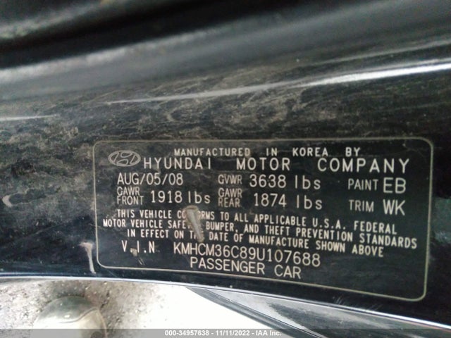 2009 HYUNDAI ACCENT AUTO GS VIN: KMHCM36C89U107688