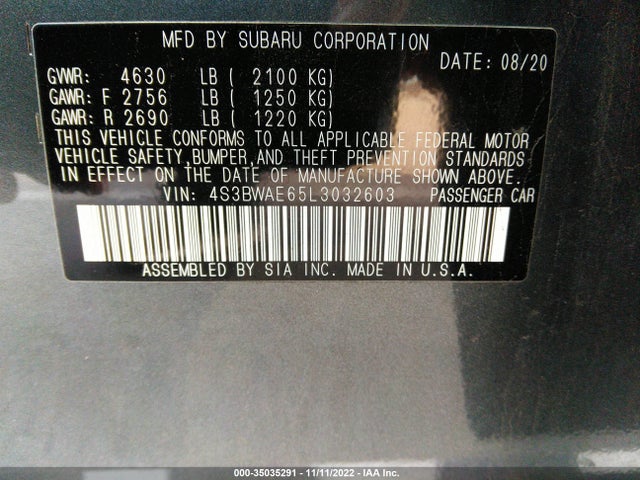 2020 Subaru Legacy, VIN: 4S3BWAE65L3032603