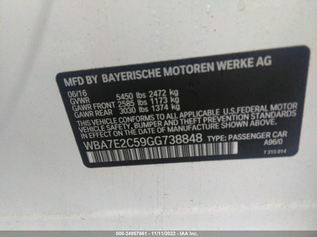 BMW 7 Series 740i 2016 WBA7E2C59GG738848 Image 9