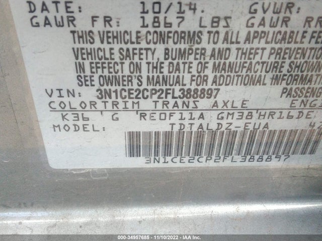2015 NISSAN VERSA NOTE SV VIN: 3N1CE2CP2FL388897