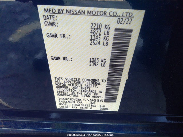 2022 Nissan Leaf, VIN: 1N4BZ1DV2NC559636