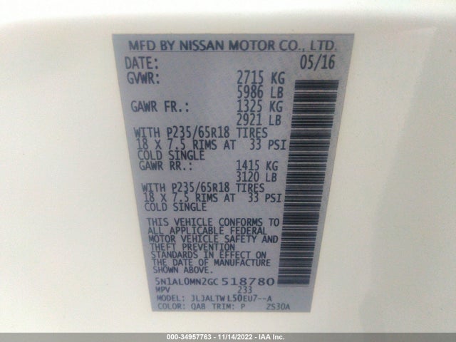 5N1AL0MN2GC518780 Infiniti QX60