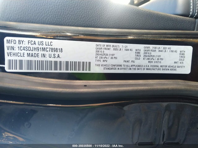 Dodge Durango Srt Hellcat 2021 1C4SDJH91MC789818 Image 9