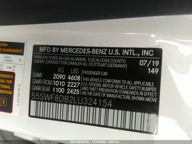 2020 Mercedes-Benz C-Class, VIN: 55SWF8DB2LU324154