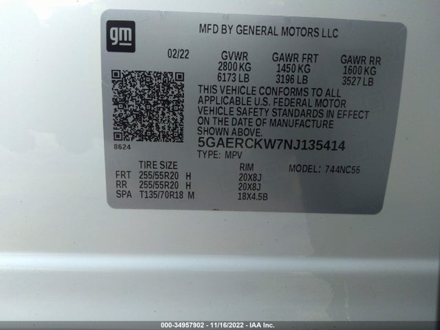 2022 Buick Enclave, VIN: 5GAERCKW7NJ135414
