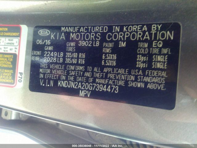 KNDJN2A20G7394473 KIA Soul Base