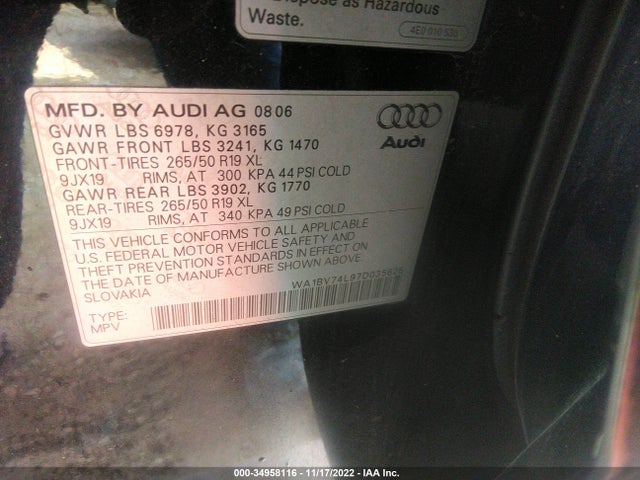 Audi Q7 PREMIUM 2007 WA1BV74L97D035625 Image 9