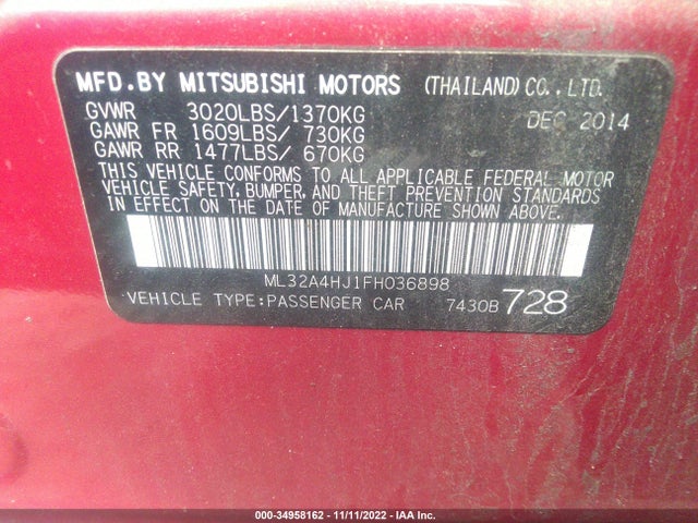 ML32A4HJ1FH036898 Mitsubishi Mirage Es/rf