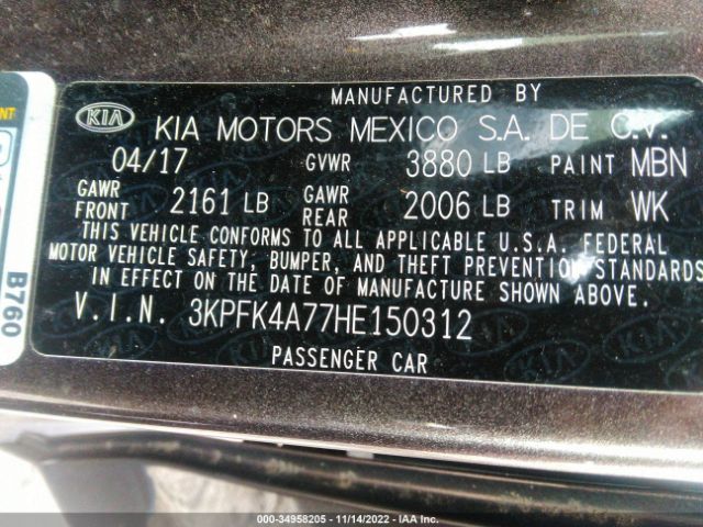 3KPFK4A77HE150312 KIA FORTE LX