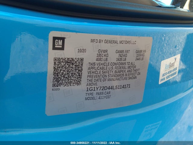 2020 Chevrolet Corvette, VIN: 1G1Y72D44L5114171