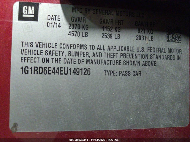 2014 Chevrolet Volt, VIN: 1G1RD6E44EU149126
