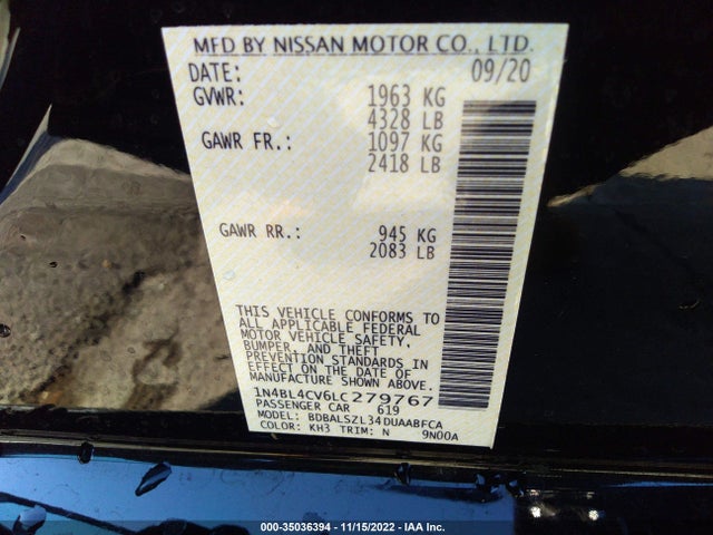 2020 NISSAN ALTIMA 2.5 SR VIN: 1N4BL4CV6LC279767