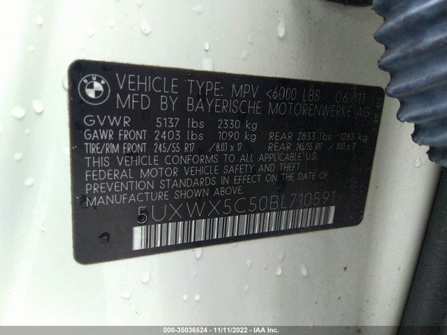 2011 BMW X3 28I VIN: 5UXWX5C50BL710591