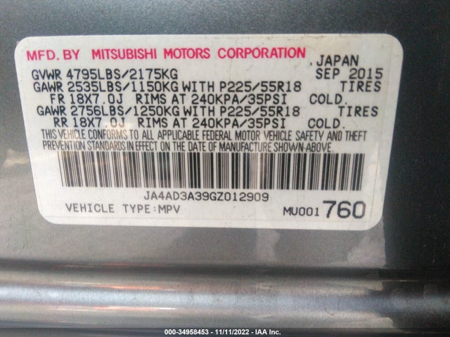 Mitsubishi Outlander Se/sel 2016 JA4AD3A39GZ012909 Image 10