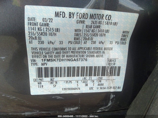 2022 Ford Explorer, VIN: 1FMSK7DH1NGA57376