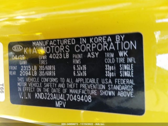 KNDJ23AU4L7049408 KIA SOUL LX