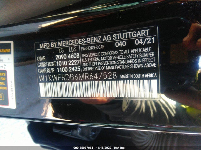 2021 Mercedes-Benz C-Class, VIN: W1KWF8DB6MR647528