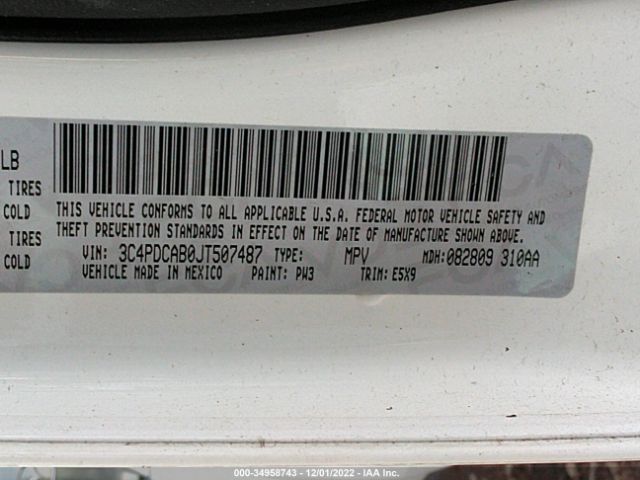 3C4PDCAB0JT507487 Dodge JOURNEY SE