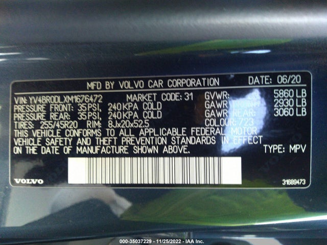 2021 Volvo XC60, VIN: YV4BR0DLXM1676472