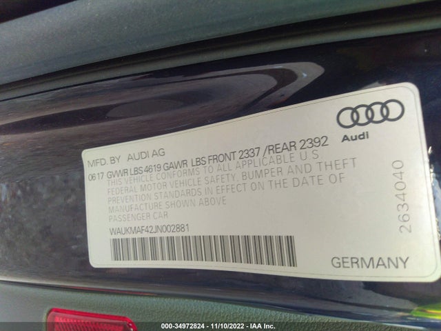 WAUKMAF42JN002881 Audi A4 Premium/tech Premium