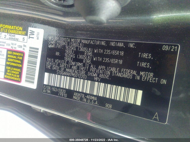 2021 Toyota Highlander, VIN: 5TDGARAH7MS012203
