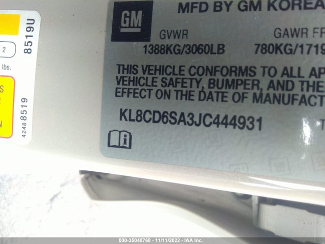 2018 Chevrolet Spark, VIN: KL8CD6SA3JC444931