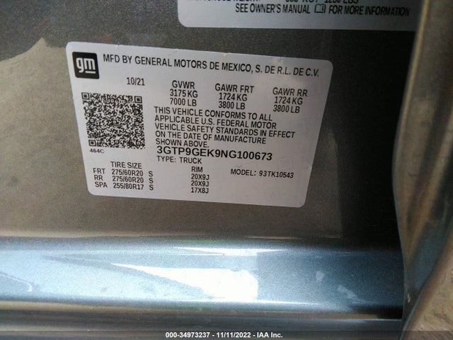 GMC Sierra 1500 Limited Elevation 2022 3GTP9GEK9NG100673 Image 10
