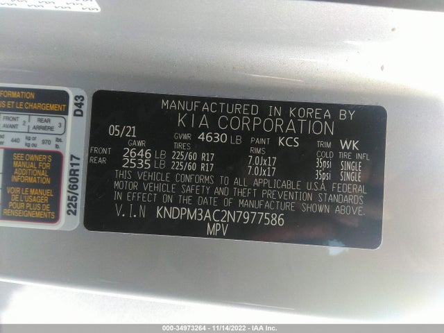 2022 Kia Sportage, VIN: KNDPM3AC2N7977586
