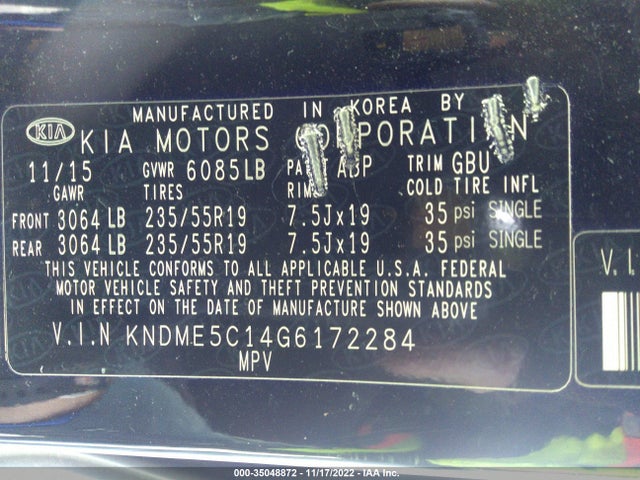 2016 Kia Sedona, VIN: KNDME5C14G6172284