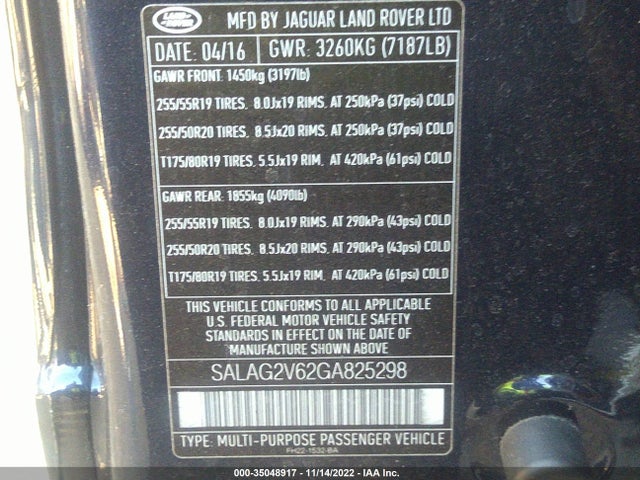 2016 Land Rover LR4, VIN: SALAG2V62GA825298