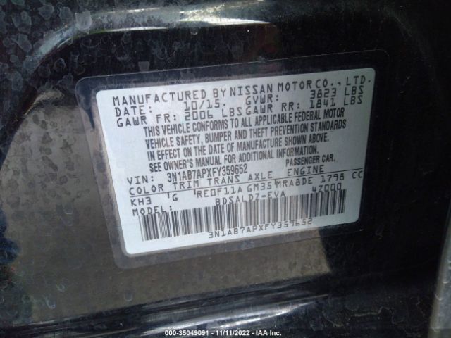 3N1AB7APXFY359652 Nissan SENTRA SV