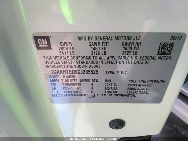 GMC Acadia Denali 2012 1GKKRTED9CJ385525 Image 10