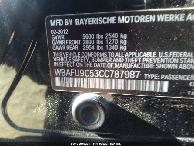 2012 BMW 5 SERIES 550I XDRIVE VIN: WBAFU9C53CC787987