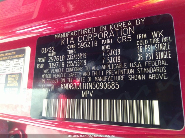 2022 Kia Sorento, VIN: KNDRJDLH1N5090685