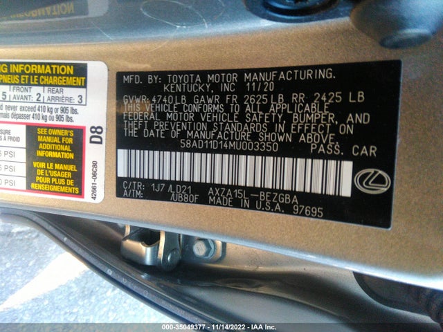 2021 Lexus ES, VIN: 58AD11D14MU003350