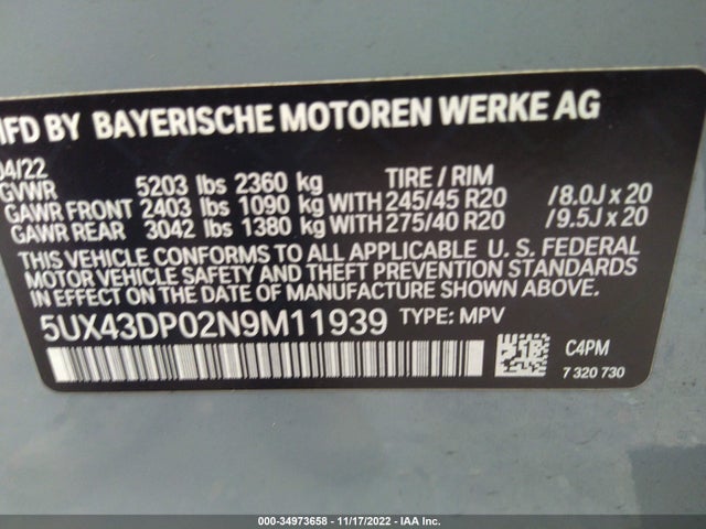 BMW X3 Sdrive30i 2022 5UX43DP02N9M11939 Image 9