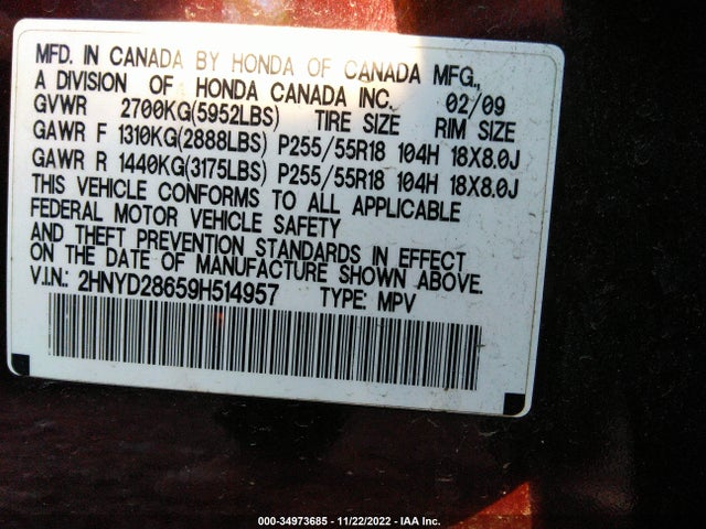 Acura MDX 2009 2HNYD28659H514957 Image 10