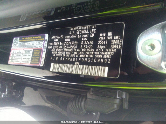2022 KIA SORENTO X-LINE SX PRESTIGE VIN: 5XYRKDLF0NG109892