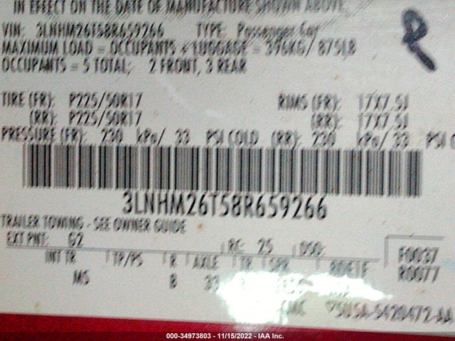 Lincoln MKZ 2008 3LNHM26T58R659266 Image 10