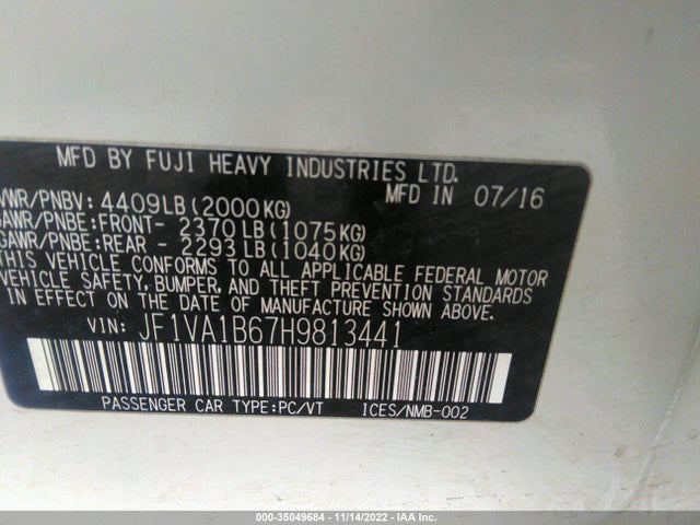 2017 Subaru WRX, VIN: JF1VA1B67H9813441