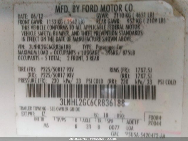 Lincoln MKZ 2012 3LNHL2GC6CR836188 Image 10